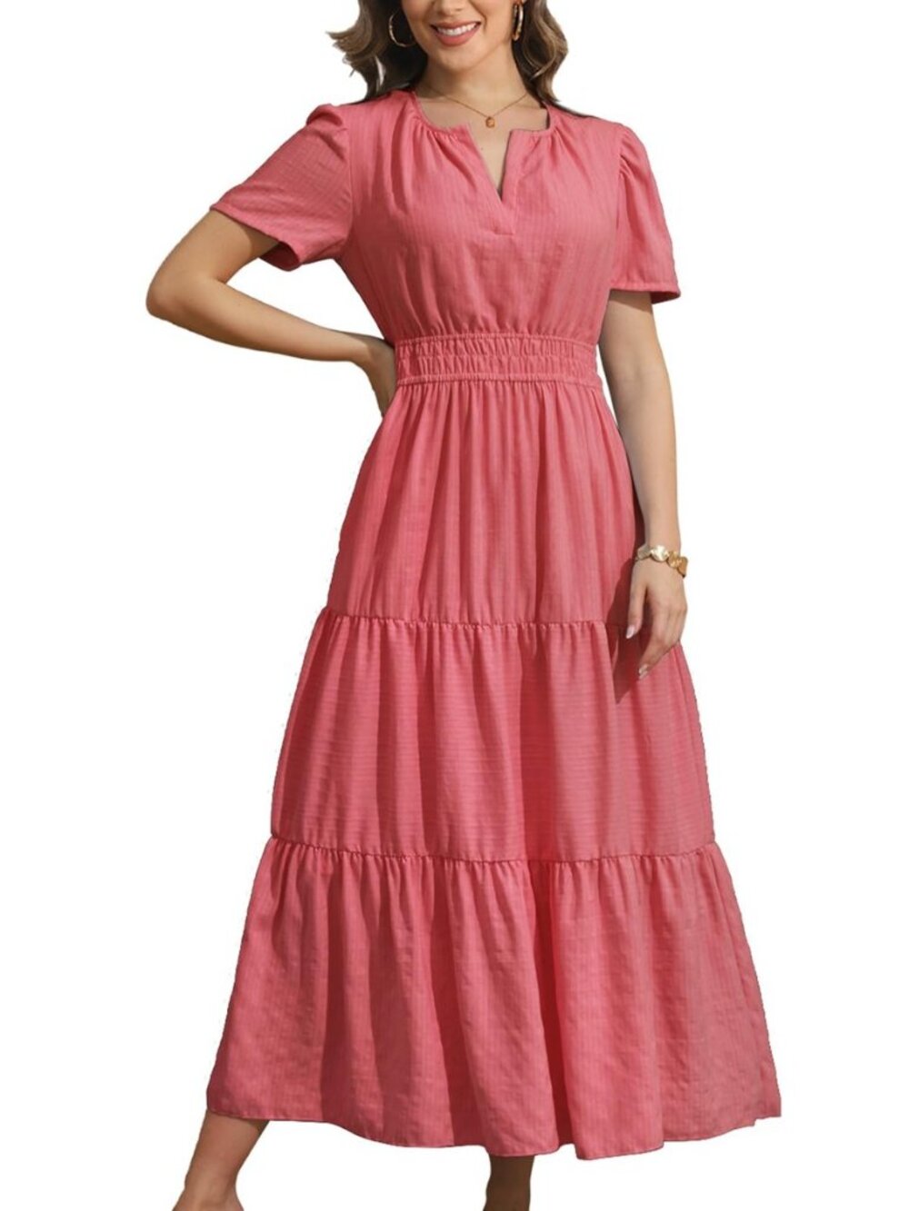 Maxi Dresses for Women Short Sleeves Casual Dress with Pockets